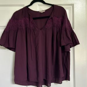 Lucky Brand flowy Blouse Top with Lace Derail - Dark purple/eggplant size Medium